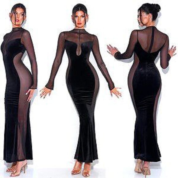 Miss Circle Dresses & Skirts - 💥INSANELY BEAUTIFUL💥Miss Circle Paislee Black Velvet & Mesh Long Sleeve Gown